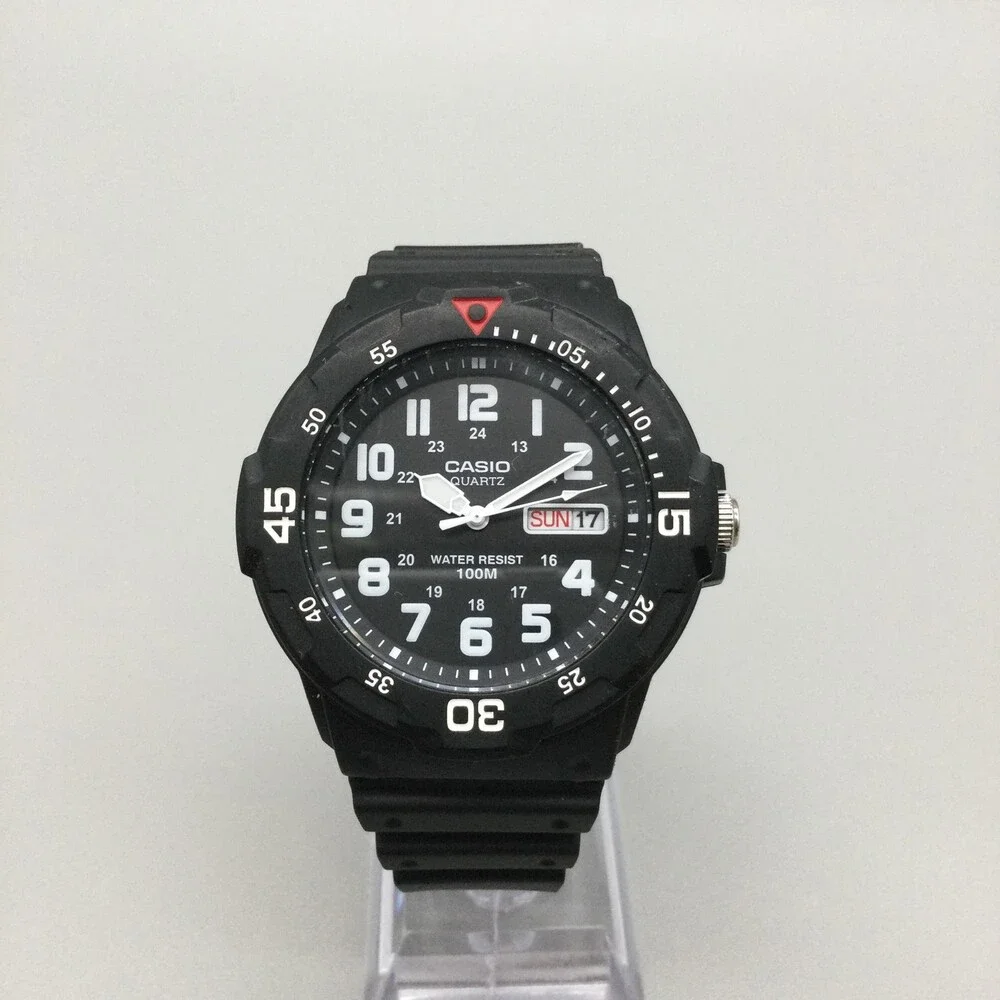 Casio MRW-200H Mens Watch 44mm Black Dial Day Date Diver 100M Resin Strap